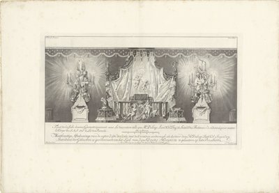A szoba hátsó része IV. Vilmos herceg felségével, 1751 Fond de la sale dessiné Geometriquement (...) / Meetkonstige Afteekeninge of the back Zijde der Zale with the Cieraden soodanigh as the den Hr. Delage Leuit. Ezredes: Ingen.r és intendáns alkotó: Jan Punt