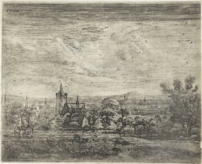 Kilátás a falura egy templommal alkotó: Jan Ruyscher