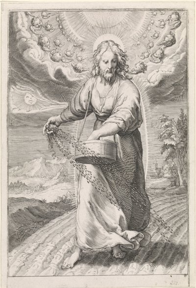 Krisztus mint magvető Példabeszéd a gyomokról a gabona között (sorozat címe) alkotó: Jan Saenredam (attributed to)