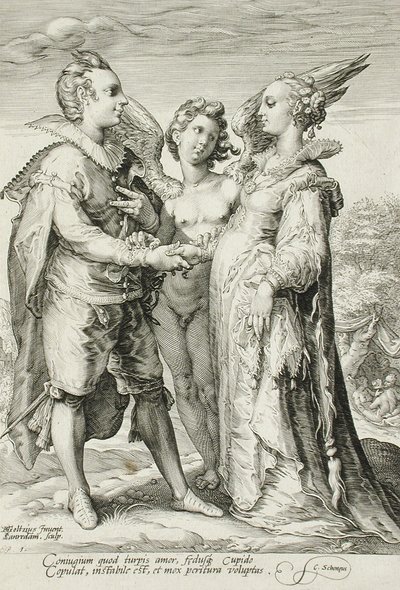 Házasság a gyönyörért, A házasság-trilógia 1. táblája, 1594 körül alkotó: Jan Saenredam