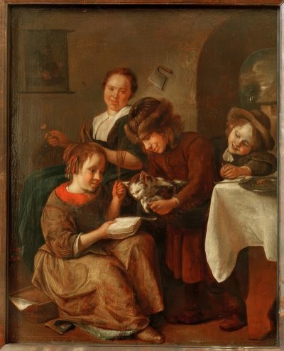 A gyerekek olvasni tanítanak egy macskát alkotó: Jan Havickszoon Steen