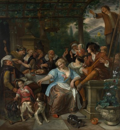 Vidám társaság a teraszon, kb. 1670. alkotó: Jan Havickszoon Steen