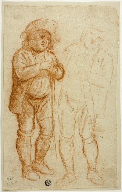 Két vázlat a botra támaszkodó, álló emberről alkotó: Jan Steen