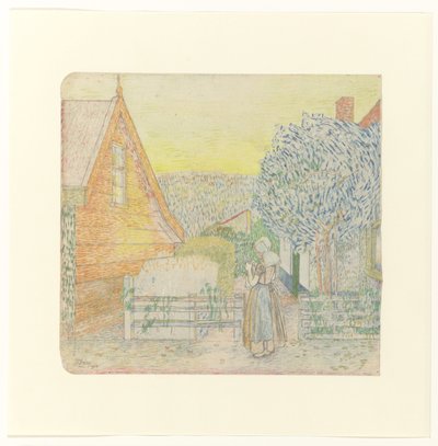 Zeeland lány, kötés az udvaron alkotó: Jan Toorop