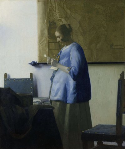 Kék ruhás nő egy levelet olvas alkotó: Jan Vermeer van Delft
