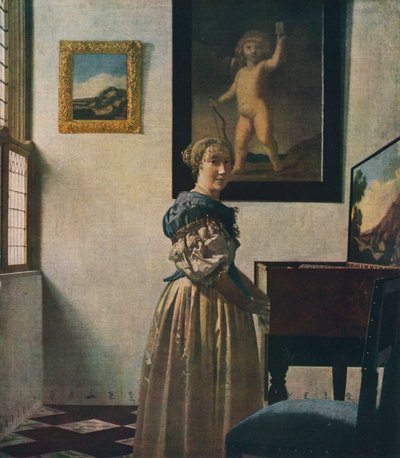 Fiatal nő áll egy Virginalnál, 1670-1672 körül alkotó: Jan Vermeer van Delft