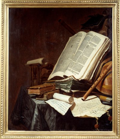 Könyvek és hangszerek Jan Vermeulen (1638-1674) festményei 17. század V. 0,78x0,69 m Nantes, musee des Beaux Arts alkotó: Jan Vermeulen