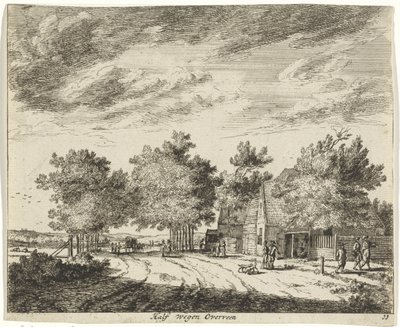 Félig bordázott táj Súly félig Overveen (cím a tárgyon) Haarlem tájai (sorozat címe) Gesigten Haarlemen kívül, Kész. J.V.V. (sorozat címe az objektumon) alkotó: Jan Vincentsz. van der Vinne