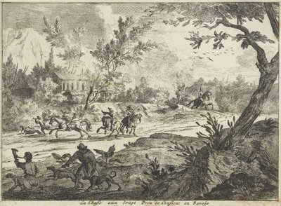 Farkasvadászat Conflansban, Savoie-ban La Chasse aux Loups Prez de Conflans en Savoije (cím a tárgyon) Arcok Savoie-ban (sorozat címe) alkotó: Jan Vincentsz. van der Vinne