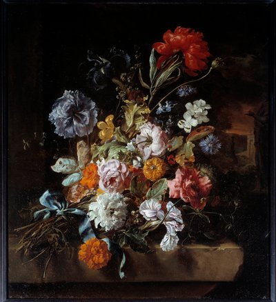 Kőpadra rakott virágcsokor Jan Weenix (1640-1719) festménye 1694 V. 0,74x0,67 m Lyon, Musee des Beaux Arts alkotó: Jan Baptist Weenix