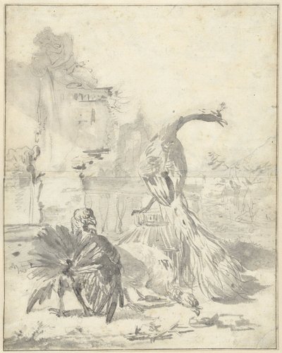 Hoenderhof egy pávával és két pulykával alkotó: Jan Baptist Weenix