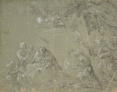 Szent Antal megkísértése recto, Fantasztikus táj verso, kb. 1520. alkotó: Jan Wellens de Cock.