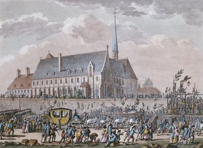 A francia királyi család 1789. október 6-án Versailles-ból Párizsba utazva áthalad a Passy-i kolostor mellett. alkotó: Jan after Bulthuis