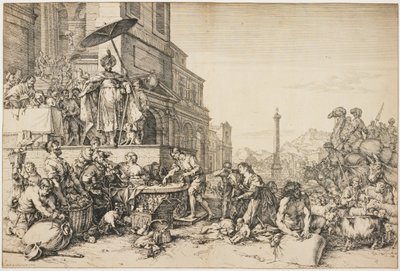 József gabonát osztogat Egyiptomban, 1648-57 körül (metszet) alkotó: Jan de Bisschop