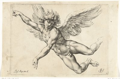 Tanulmányozás egy meztelen, repülő angyal számára Paradigms graphices variorum artificum (sorozat címe) alkotó: Jan de Bisschop