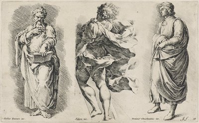 Három cím nélküli figura három olasz művész után (metszet terített papírra, címeres vízjellel) alkotó: Jan de Bisschop