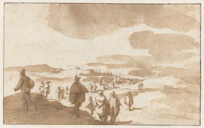 Két vázlat a dűnékről Scheveningen közelében Emberek a dűnékben Scheveningenben alkotó: Jan de Bisschop
