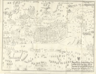 Deventer ostroma és elfoglalása, 1578 Waerafftighe afconterfeitinge der loeflike Keyser ingyenes Anze Stadt Deventer Milyen ghestalt, hogy ez Belgert onde Beschaten Ao. 1578 (cím a tárgyon) alkotó: Jan de Lange (II) (signed by artist)