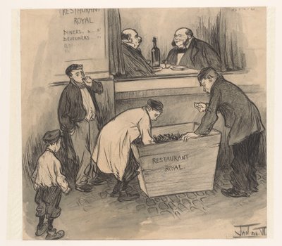 A Restaurant Royal előtt – Hága, 1896. február (cím a tárgyon) alkotó: Jan de Waardt (signed by artist)
