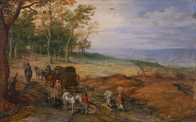 Erdős táj utazókkal (olaj, réz) alkotó: Jan the Elder Brueghel