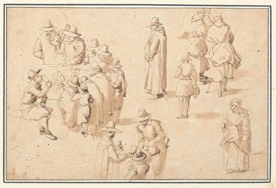 Egy szökőkút a fürdőben, ahol elegáns alakok, valamint két szerzetes és egy papot tanulmányoznak alkotó: Jan the Elder Brueghel