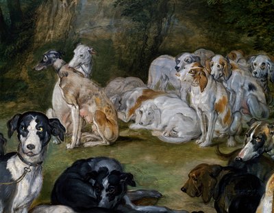 Kutyák, részlet Dianától és Nimfáktól a távozáskor alkotó: Jan the Elder Brueghel