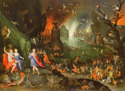 Orfeusz hárfával, aki Plútónak és Perszephonénak játszik az alvilágban alkotó: Jan the Elder Brueghel