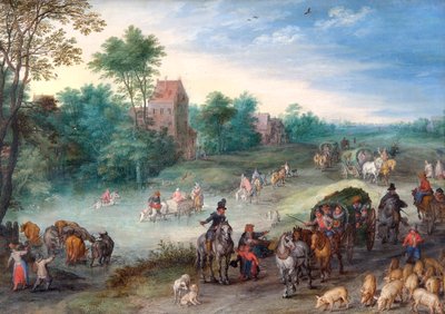 Utazók egy országúton, marhákkal és disznókkal alkotó: Jan the Elder Brueghel