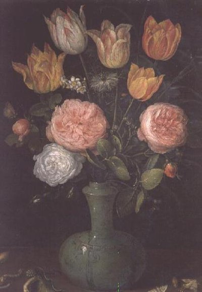 Váza virágokkal gyémántokkal az asztalon alkotó: Jan the Elder Brueghel