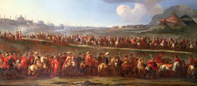 Török karaván Konstantinápolyon kívül (olaj, vászon) alkotó: Jan van (attr. to) Huchtenburgh