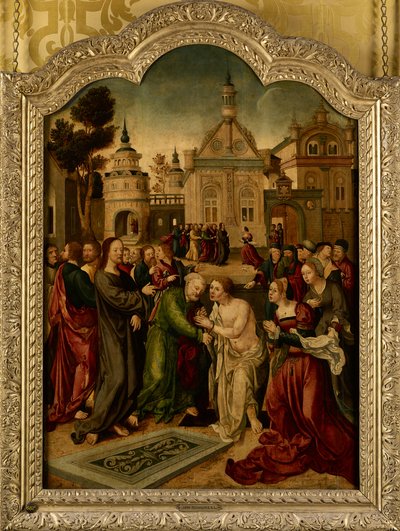 Lázár felemelése, egy oltártábla központi táblája alkotó: Jan van (circle of) Scorel