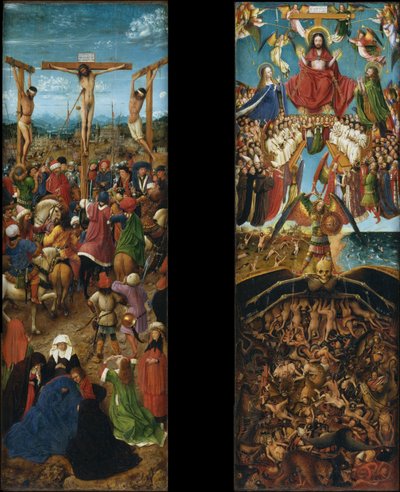 Jézus keresztre feszítése; az ítélet napja alkotó: Jan van Eyck