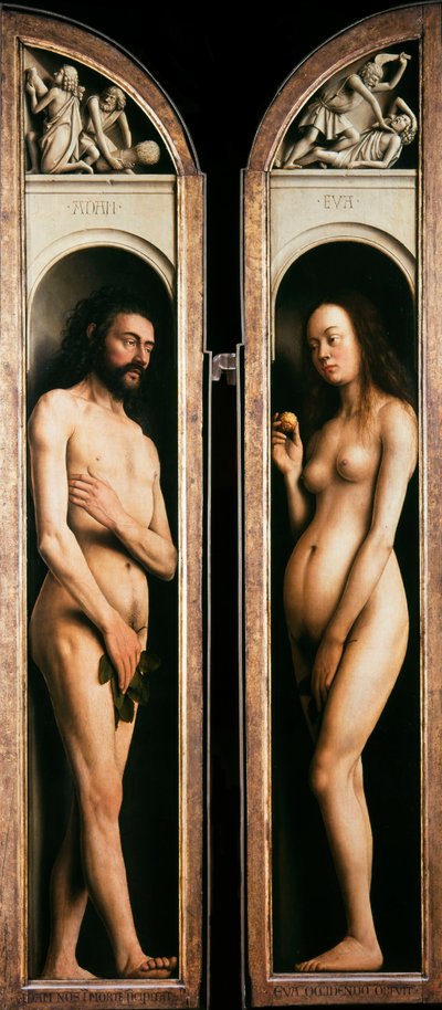 A genti oltárkép. A misztikus bárány imádása: Ádám és Éva, 1432. alkotó: Jan van Eyck