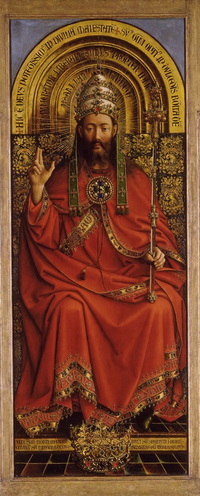 A genti oltárkép. A misztikus bárány imádása: Mindenható Isten, 1432. alkotó: Jan van Eyck