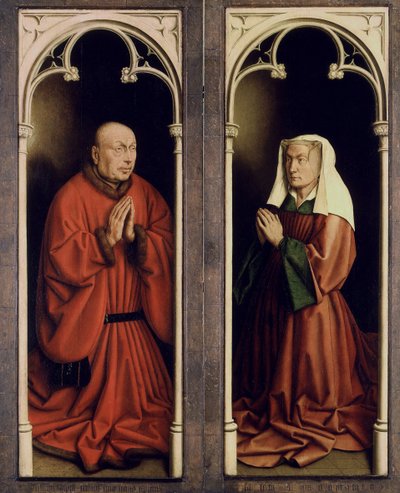 A genti oltárkép. A misztikus bárány imádása: Joos Vijd és Elisabeth Borluut, 1432. alkotó: Jan van Eyck