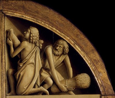 A genti oltárkép. A misztikus bárány imádása: Káin és Ábel feláldozása, 1432. alkotó: Jan van Eyck