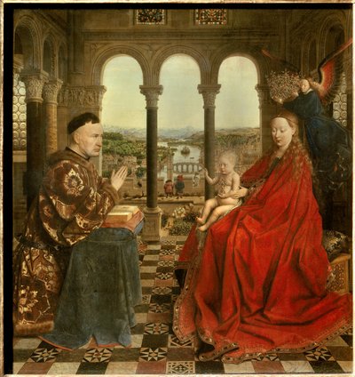 Rolin kancellár szűze Nicolas Rolin (1376-1461) Philippe Le Bon vezetésével Burgundia kancellárja volt, 1443-ban pedig a Hospices de Beaune megalapítója. Jan van Eyck (1390-1441) festménye. 15. századi V. 0,66x0,62 m Párizs, - R kancellár szűze alkotó: Jan van Eyck