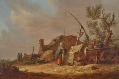 Tájkép egy nővel egy kútnál alkotó: Jan van Goyen