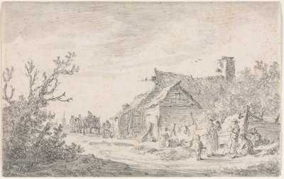 Táj kunyhóval és figurákkal alkotó: Jan van Goyen