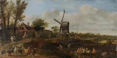 Folyami tájkép szélmalommal és csónakokkal alkotó: Jan van Goyen