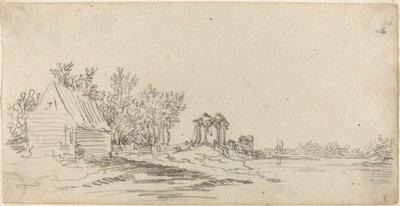 Folyói táj egy távoli híddal alkotó: Jan van Goyen