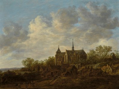 Falu látképe nagy gótikus templommal alkotó: Jan van Goyen