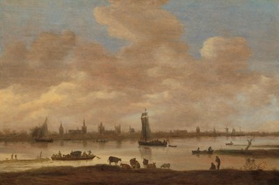 Kilátás egy képzeletbeli városra a folyó túloldalán, a Vianen-i Saint Pol tornyával alkotó: Jan van Goyen