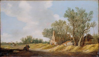 Falusi utca egy hídnál pihenő emberekkel alkotó: Jan van Goyen