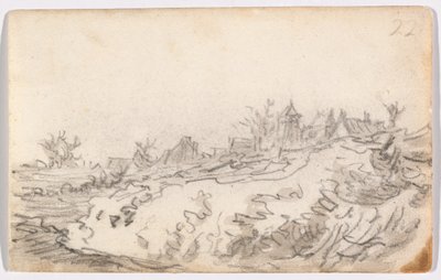 Falu a Sunny Hillside-on alkotó: Jan van Goyen