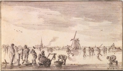 Téli táj korcsolyázókkal és halászokkal alkotó: Jan van Goyen