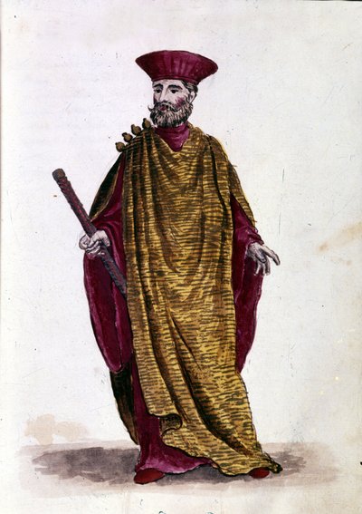 A tenger kapitánya: a Velencei Köztársaság Katonai Haditengerészetének tisztje. Akvarell rajz és tus Jan van Grevenbroeck (vagy Giovanni Grevembroch (Grevenbroch) (1731-1807) „A velencei szokások” című kéziratából alkotó: Jan van Grevenbroeck