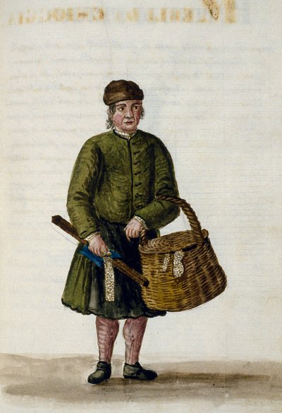 Chioggi csipkeárus, illusztráció velencei ruhák kéziratából, IV. kötet, c 68, Jan Grevenbroeck (1731-1807), akvarell, Olaszország alkotó: Jan van Grevenbroeck