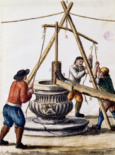 Ásó kút, illusztráció a Velencei viseletek illusztrált könyvéből, Jan Grevenbroeck (1731-1807), akvarell, Olaszország alkotó: Jan van Grevenbroeck