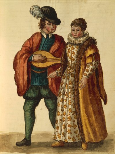 Gli Abiti de Veneziani Jan van Grevenbroeck vagy Giovanni Grevembroch, jelmezek és maszkok illusztrált könyve, akvarell alkotó: Jan van Grevenbroeck